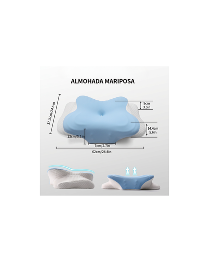 Almohada cervical viscoelástica diseño mariposa Celeste