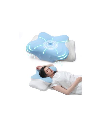 Almohada cervical viscoelástica diseño mariposa Celeste