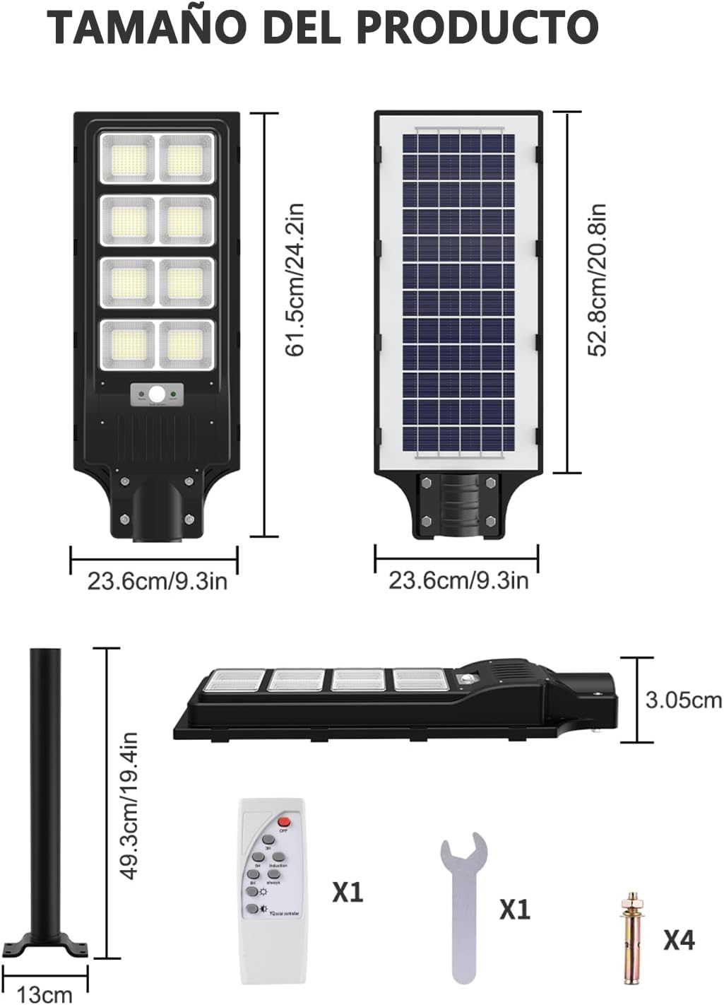Farola solar exterior con sensor de movimiento 400 W