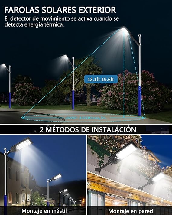 Farola solar exterior con sensor de movimiento 400 W