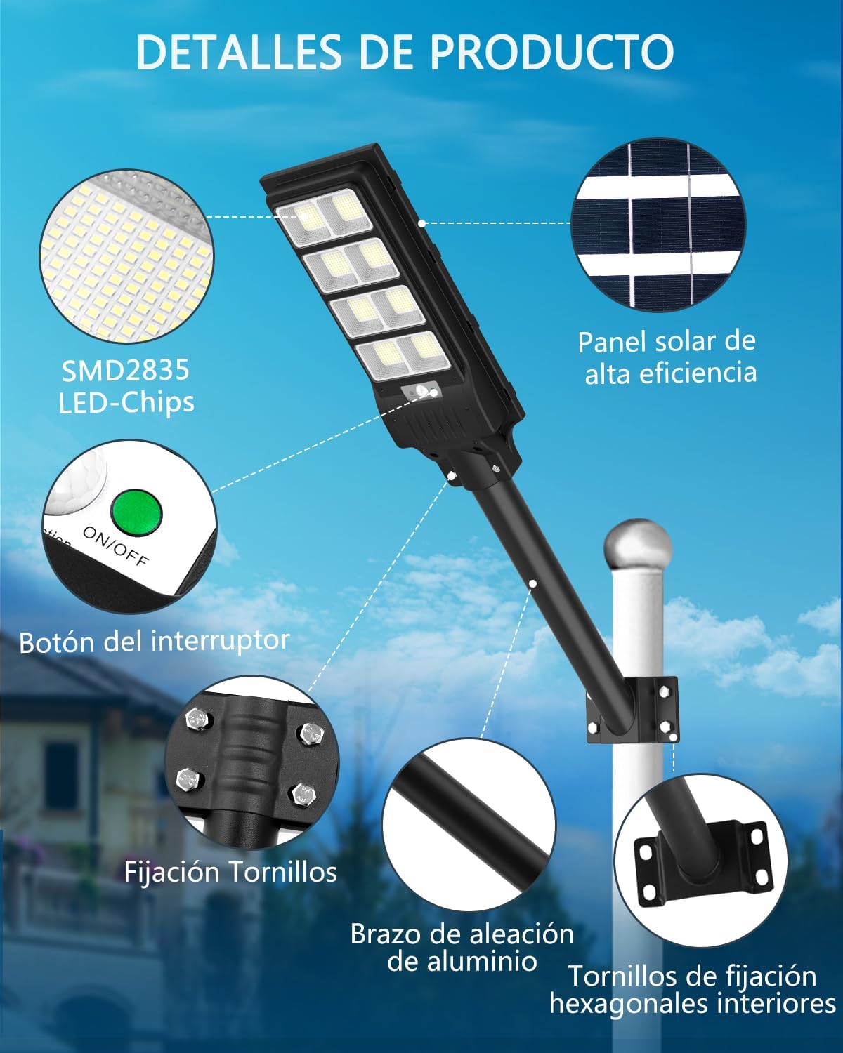 Farola solar exterior con sensor de movimiento 400 W