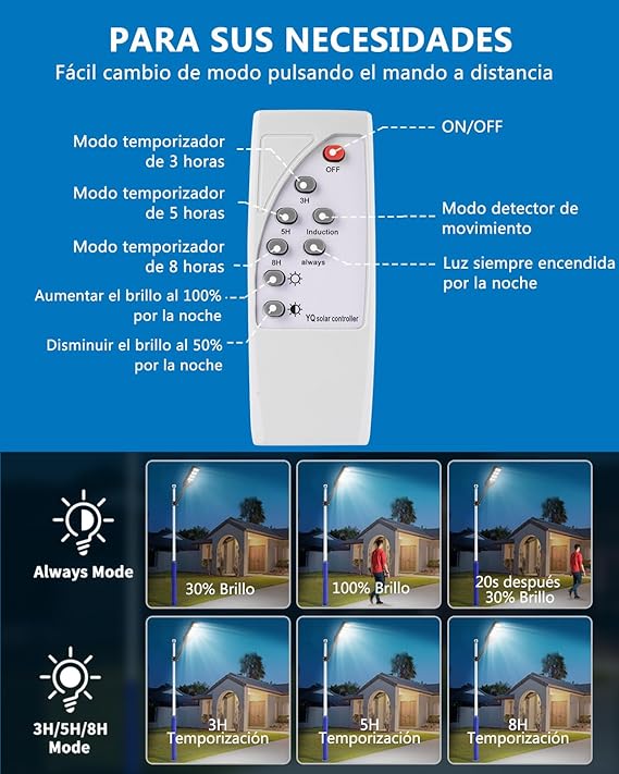 Farola solar exterior con sensor de movimiento 400 W