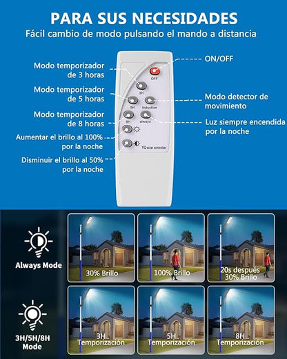 Farola solar exterior con sensor de movimiento 400 W